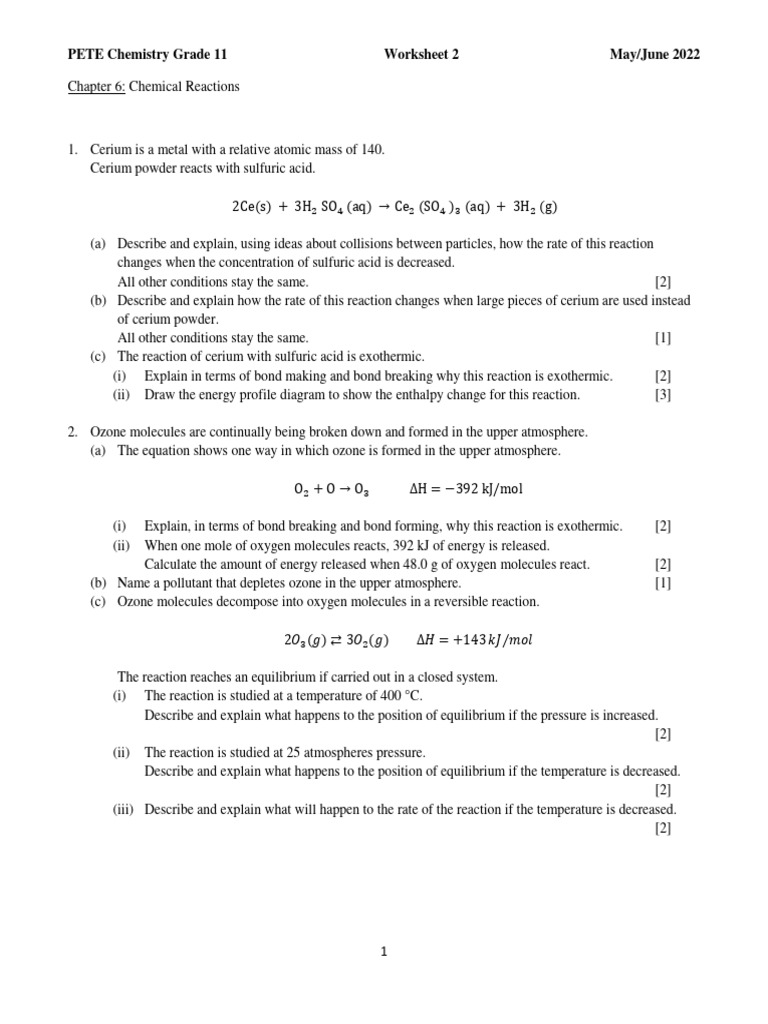 Worksheet 2 Chemical Reactions Pdf Chemical Reactions Chemical