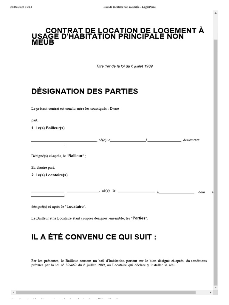 Bail de location non meublée 2023 | PDF