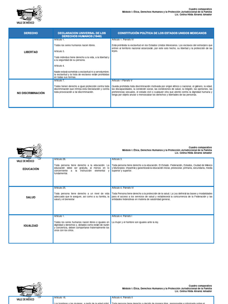 CUADRO COMPARATIVO de derechos humanos | PDF | Libertad | Justicia