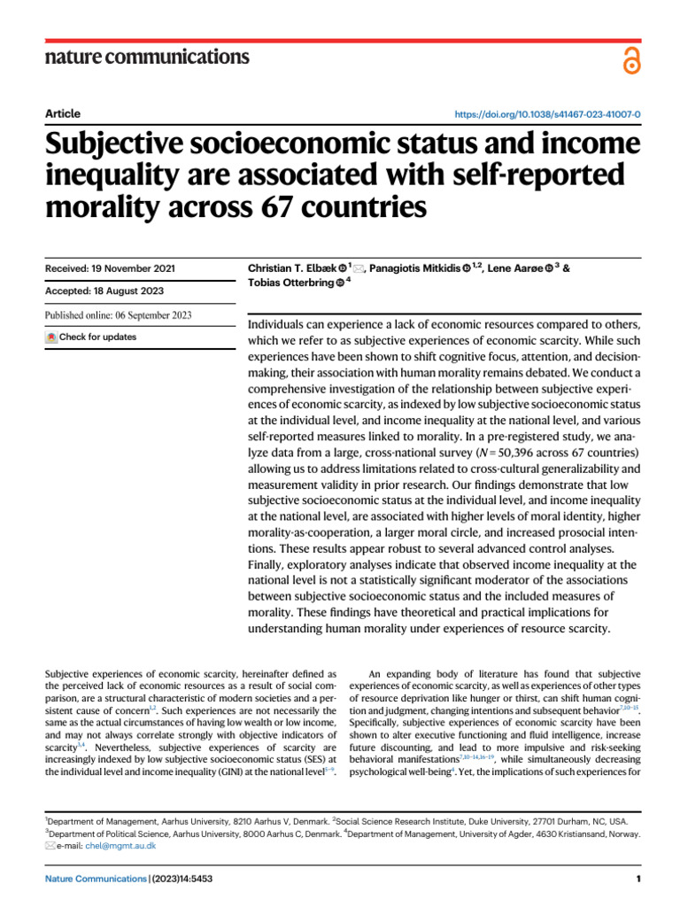Subjective Socioeconomic Status and Inequality Are Associated