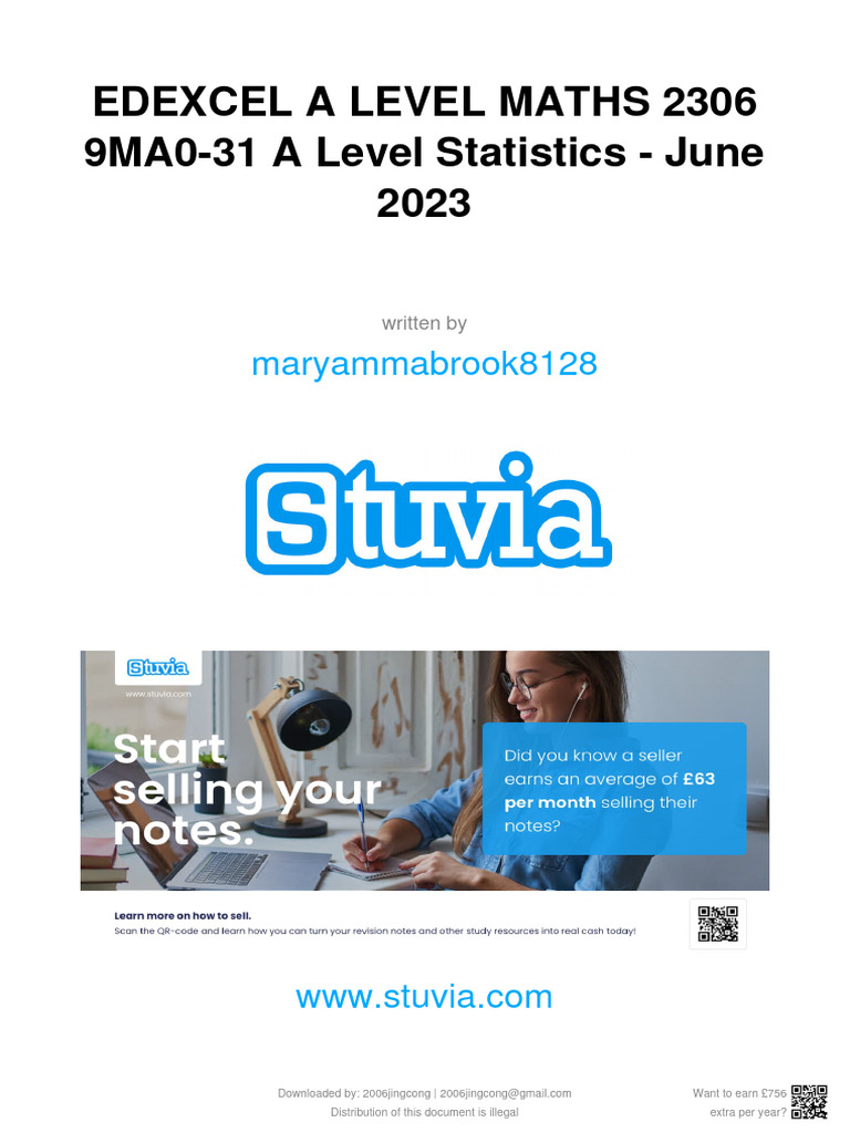 Edexcel A Level Maths Paper 3 Stats 2023 | PDF | Mathematics | Statistics