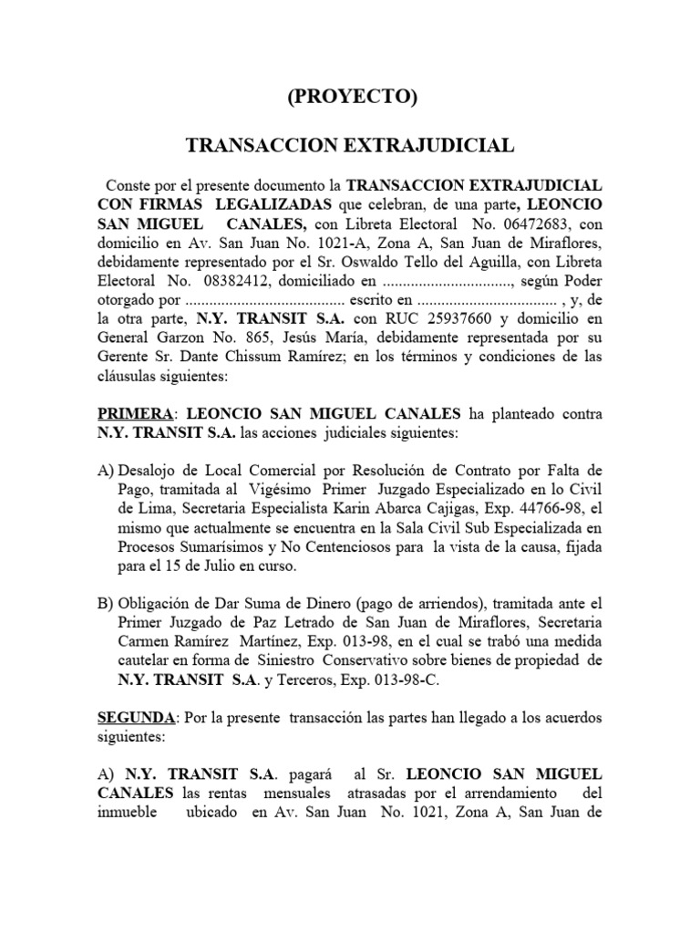 Transacción Extrajudicial entre Partes | PDF | Gobierno | Justicia