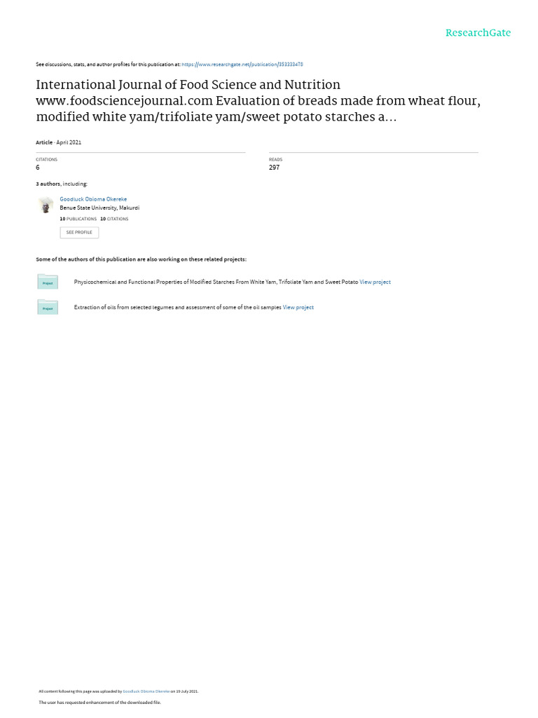 International Journal of Food Science and Nutrition Modified White Yam