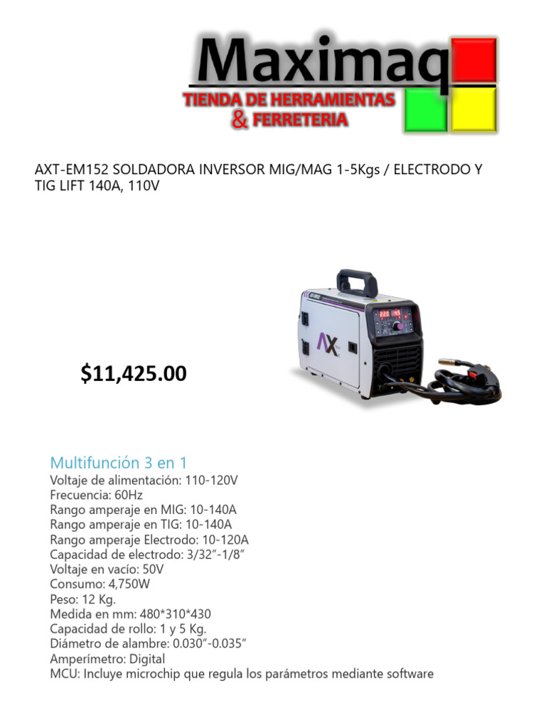 Soldadora Inversor AXT-EM152 140A | PDF