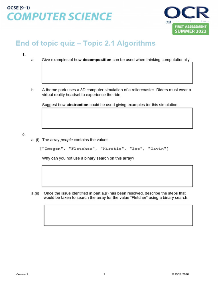 2.1 Algorithms End of Topic Quiz | PDF