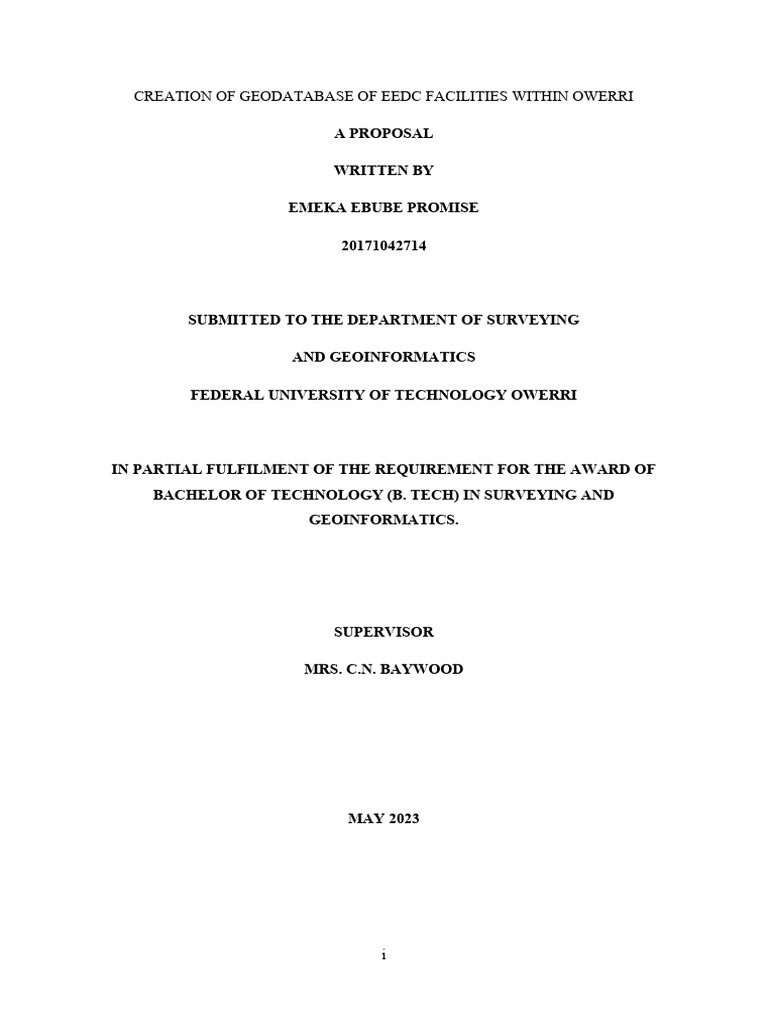 Creation Of Geodatabase Of Eedc Facilities Within Owerri PDF