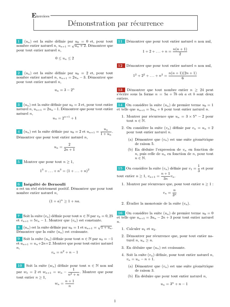 Exercices de Récurrence Mathématique | PDF | Mathématiques discrètes ...