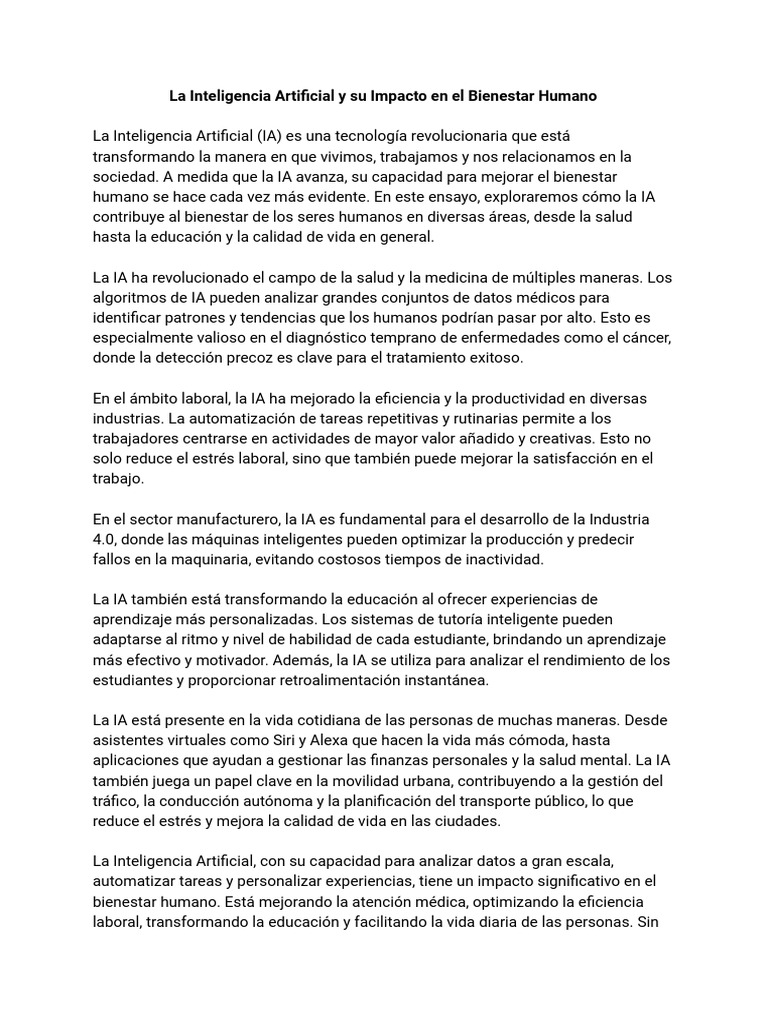 Impacto de la IA en el Bienestar Humano | PDF | Inteligencia artificial ...