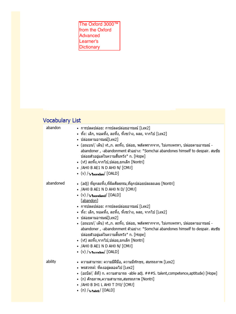 3000 Common English Oxford Words Theo Ch