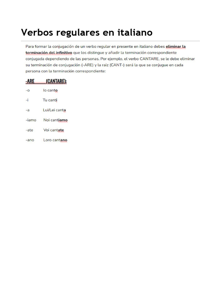 Verbos Regulares En Italiano _ Lista De Verbos Regulares Italiano – GMLYP