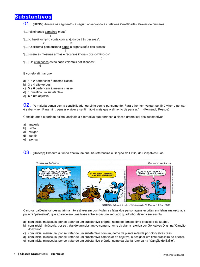 Exercícios sobre Classes Gramaticais | PDF | Pronome | Morfologia ...