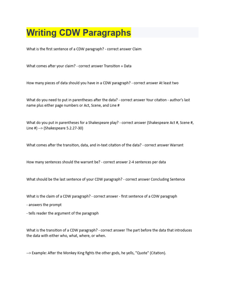Writing CDW Paragraphs PDF Iago Othello