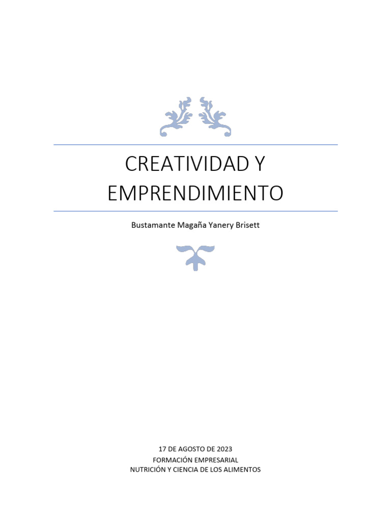 Creatividad Y Emprendimiento Pdf Iniciativa Empresarial Creatividad