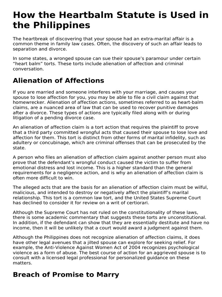 Heartbalm Statute Applied in Philippines PDF