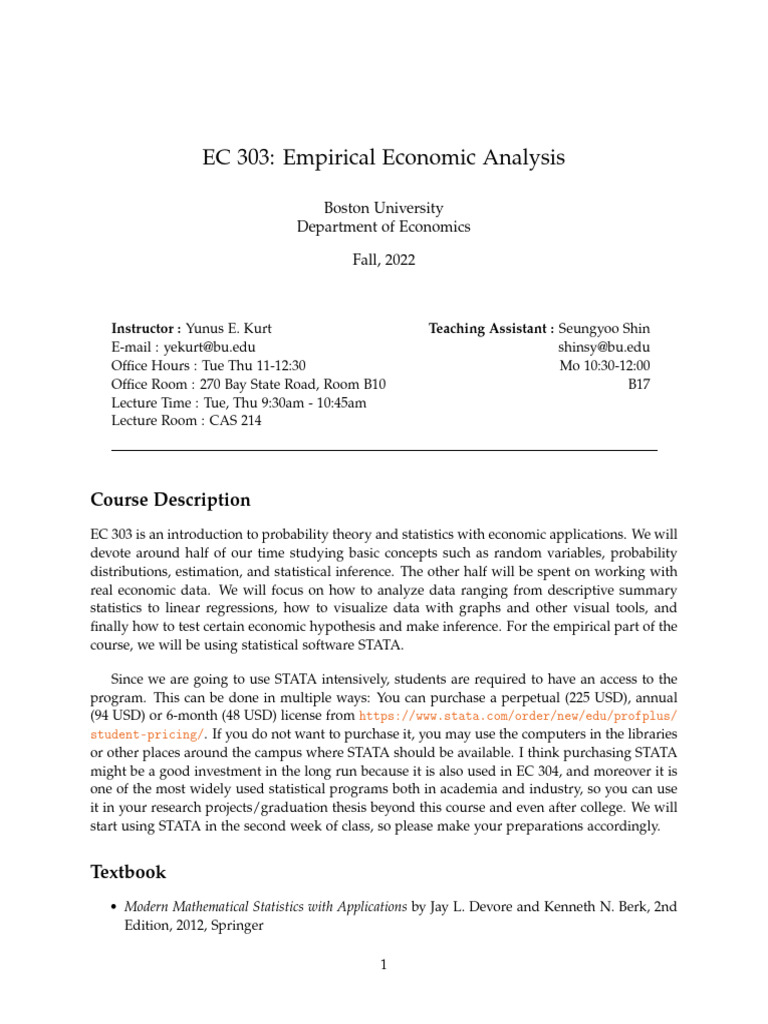 EC 303 Syllabus PDF Statistics Scientific Method
