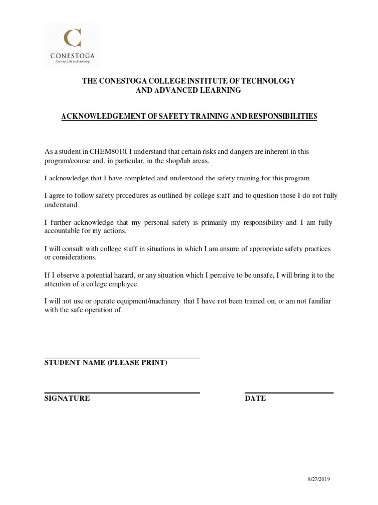 Lab Safety Acknowledgement | PDF
