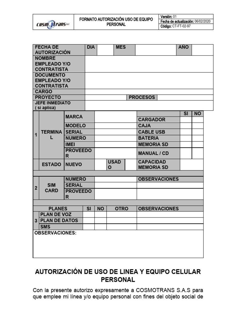 Autorización Uso Equipo Personal | PDF | Tecnologías de la información ...