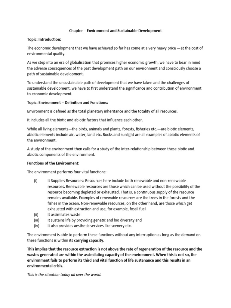 Chapter Environment And Sustainable Development Pdf