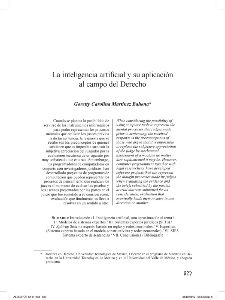 Inteligencia Artificial Y Su Aplicacion En El Campo Del Derecho
