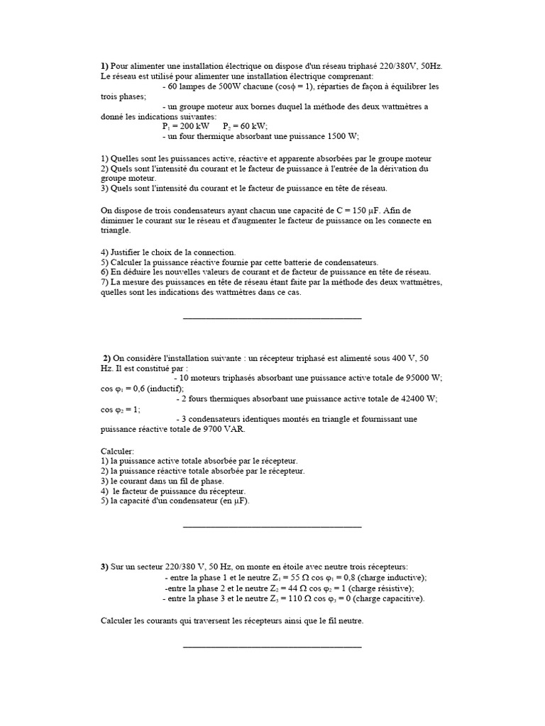 Calculs de puissance en triphasé 380V PDF Puissance (physique — free download