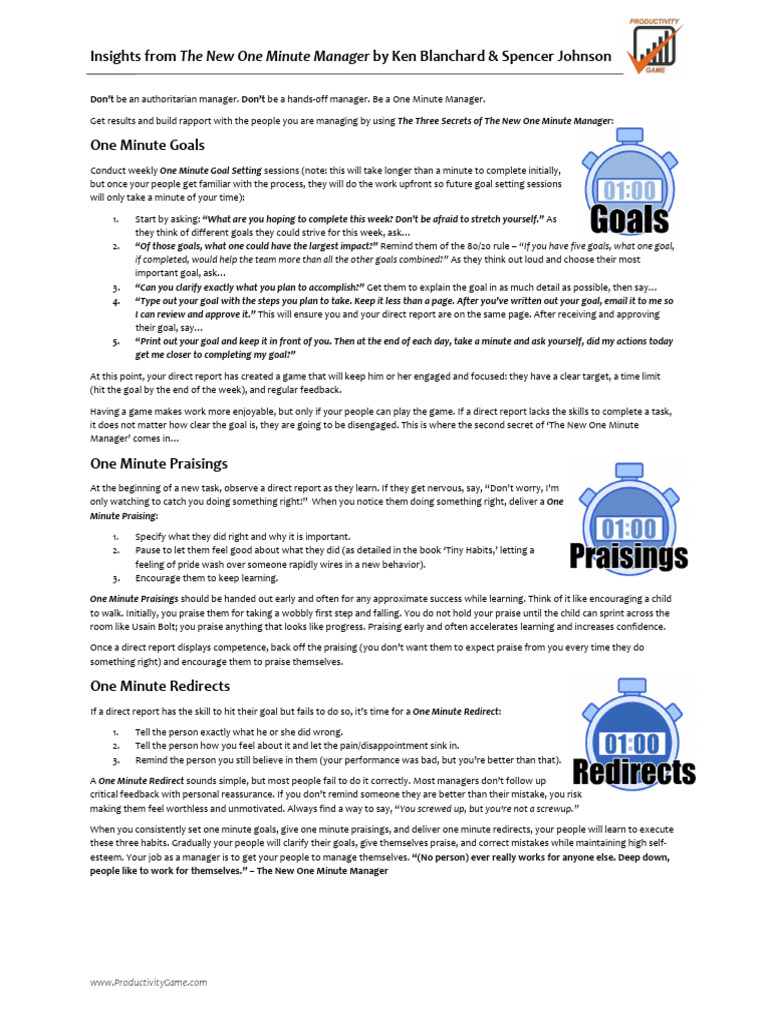 The New One Minute Manager | PDF | Cognitive Science | Behavior ...