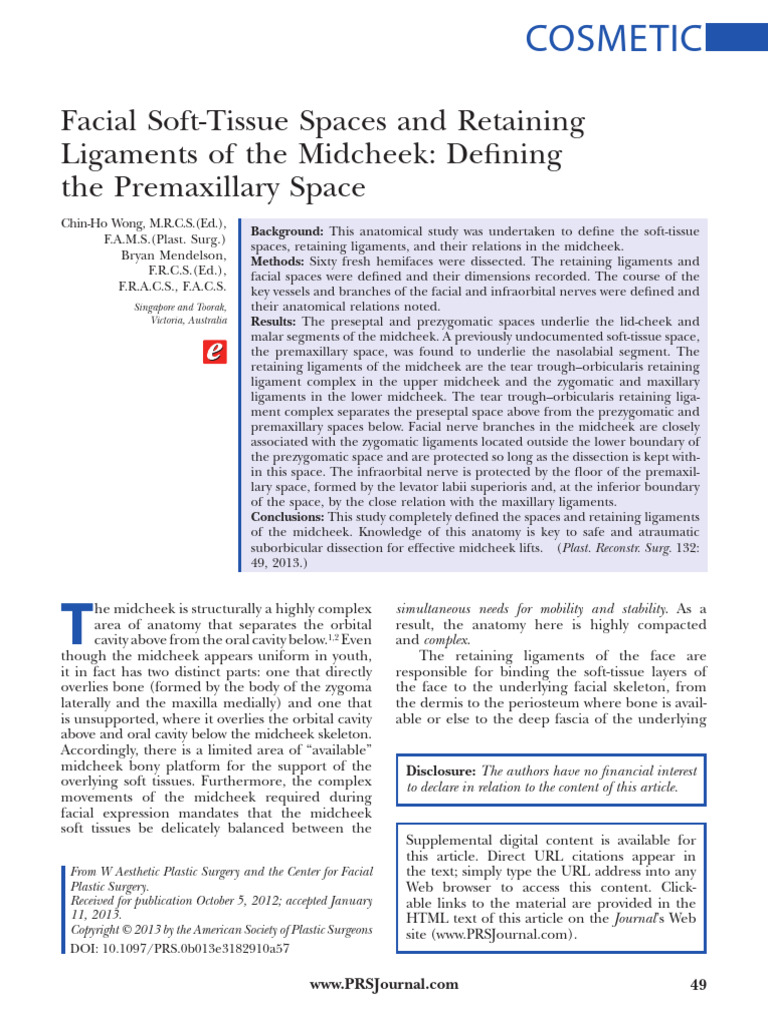 Facial SoftTissue Spaces and Retaining Ligaments of The Midcheek