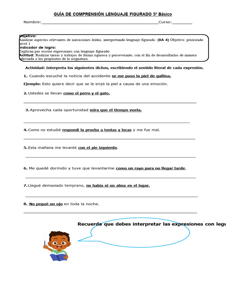 Guía de Lenguaje Figurativo 5º Básico | PDF | Artes del Lenguaje y ...