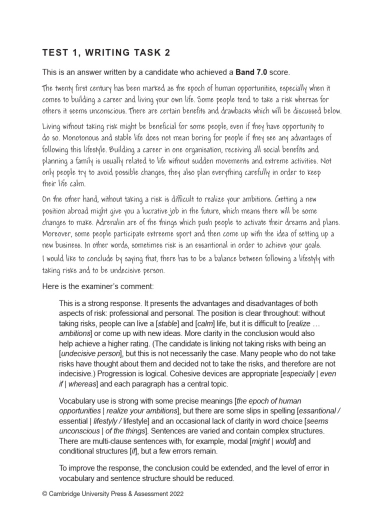 Band 7 Writing Task 2 Analysis | PDF | Risk | Cognition