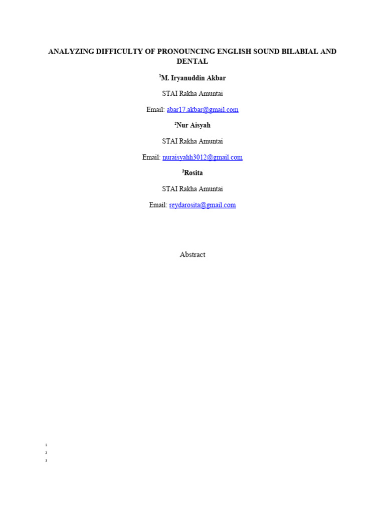 Analyzing Difficulty of Pronouncing English Sound Bilabial and Dental ...