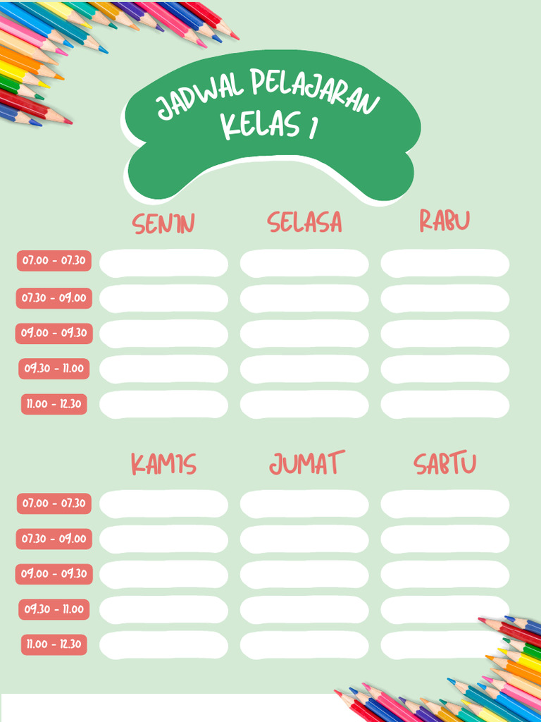 Hijau Merah Imut Jadwal Pelajaran Dokumen A4 | PDF