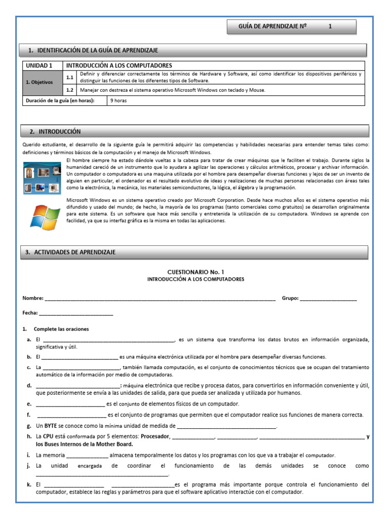 Guía 1 - Introducción A Los Computadores | PDF | Hardware de la ...