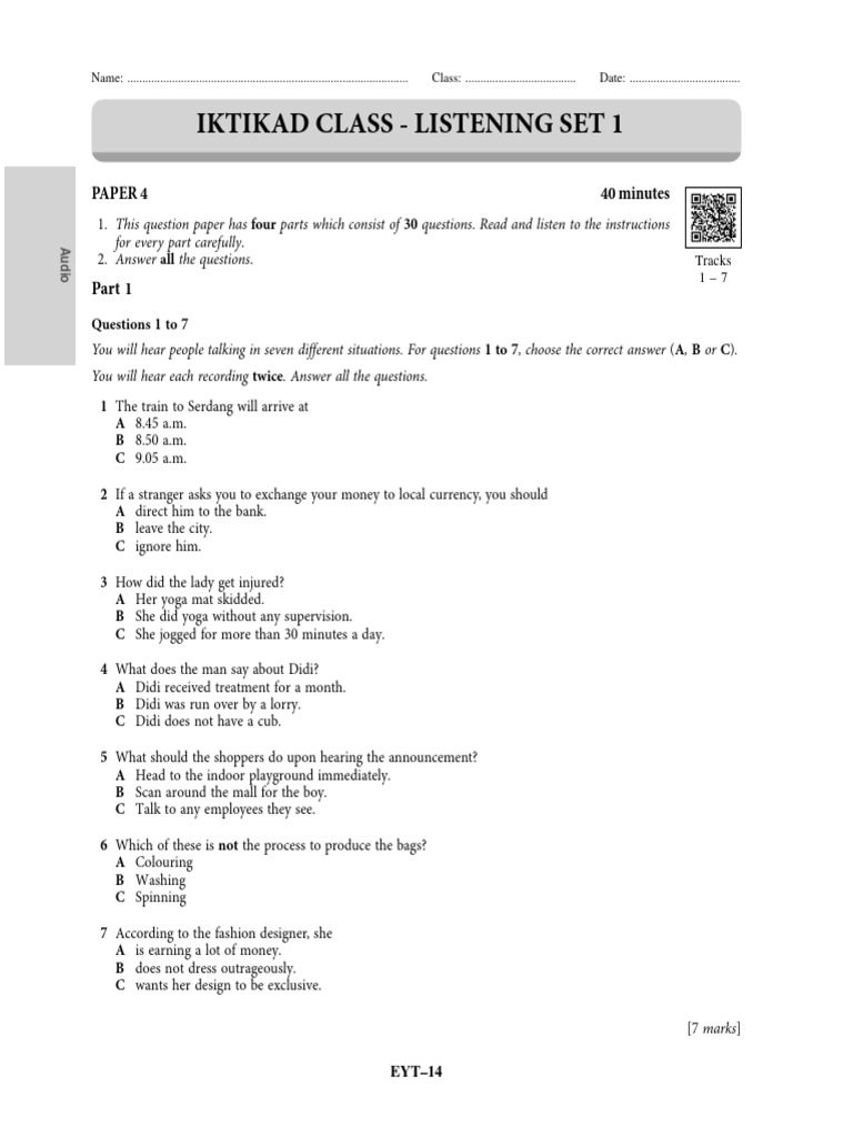 Iktikad 260422 (5B) 170522 (5C) - Listening Set 1 | PDF