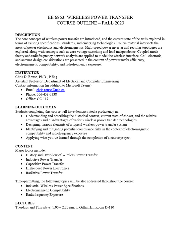 EE 6863 Course Outline - Fall 2023 | PDF