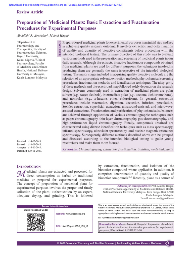 Medicinal Plant Extraction Techniques | PDF | Chromatography | Solvent