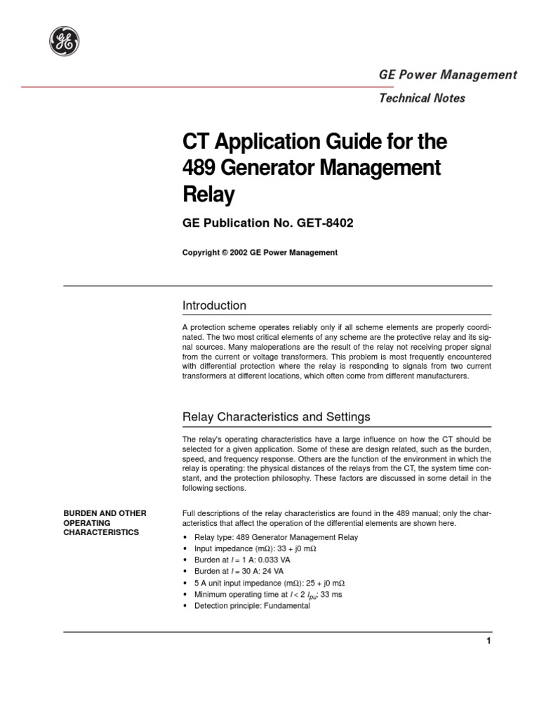 CT Application Guide For The 489 Generator Management Relay: GE ...