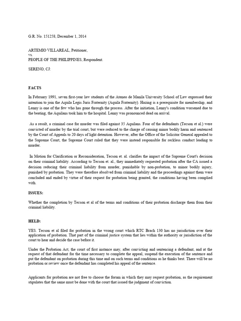 Villareal vs people of phil g r no 151258 pdf probation