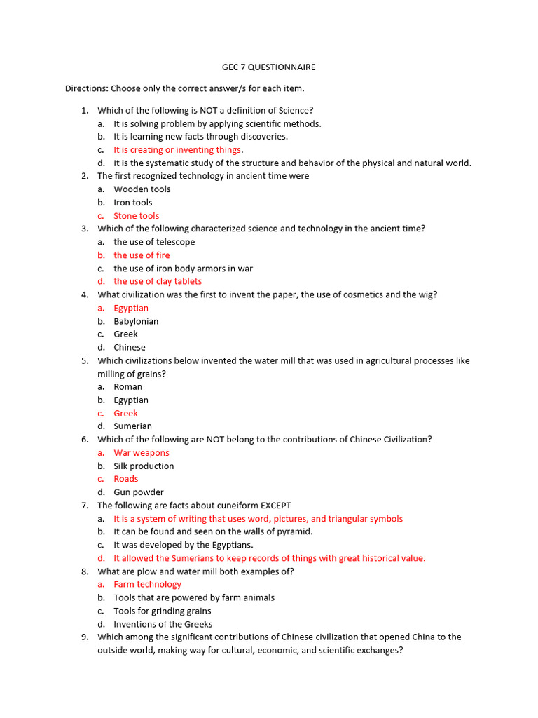 Gec 7 Enhancement Questionnaire | PDF