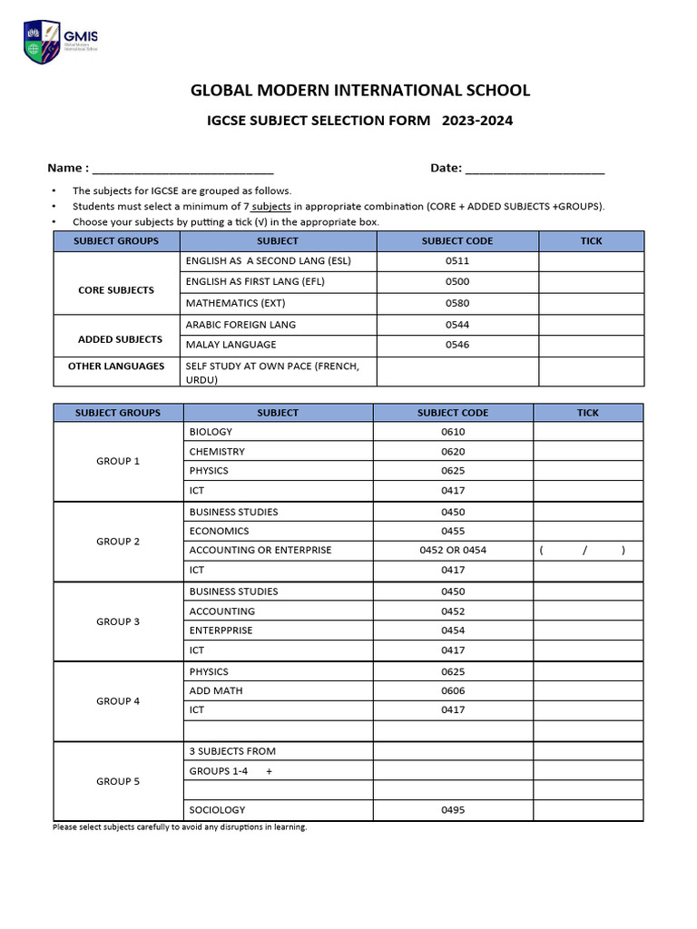 IGCSE Subject Selection Guide 2023-2024 | PDF