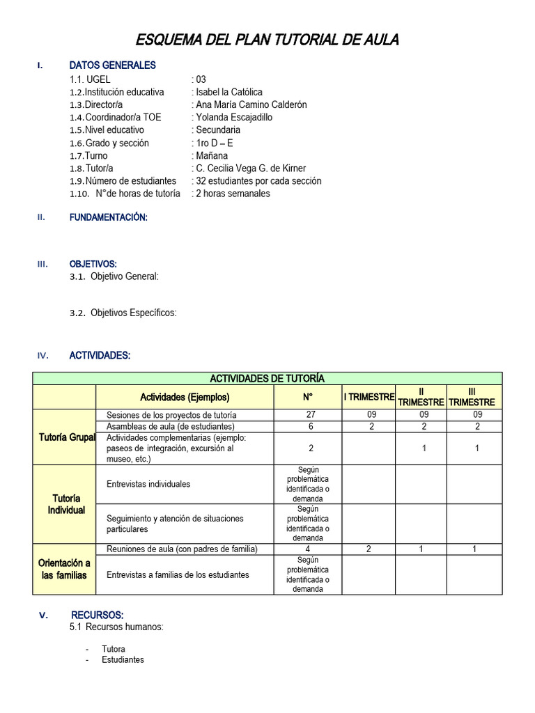 Plan de Tutoría Escolar Secundaria | PDF | Aprendizaje | Modificación ...