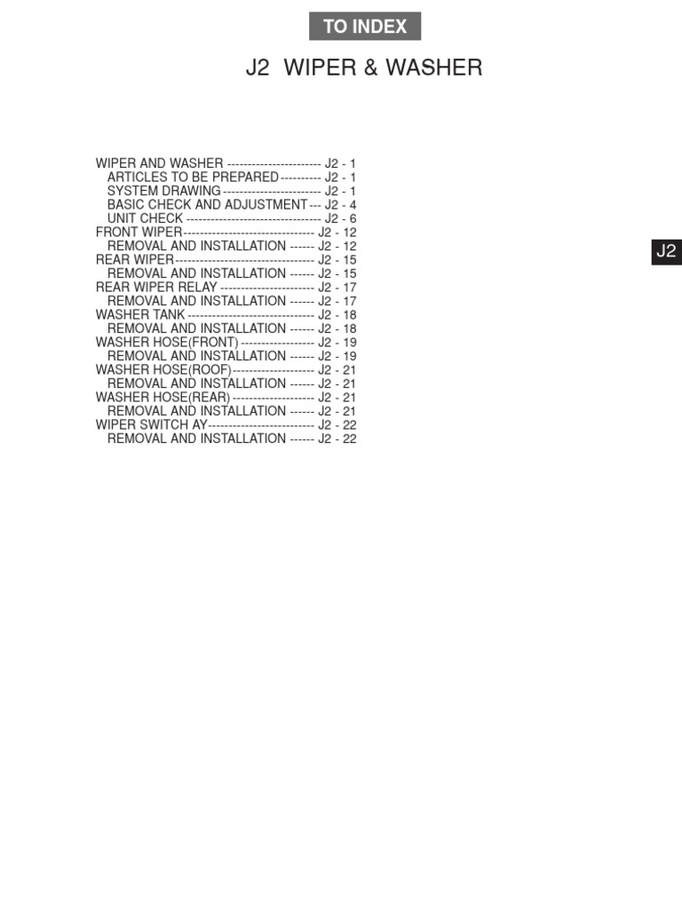J2 Wiper & Washer To Index PDF Equipment Automotive Industry