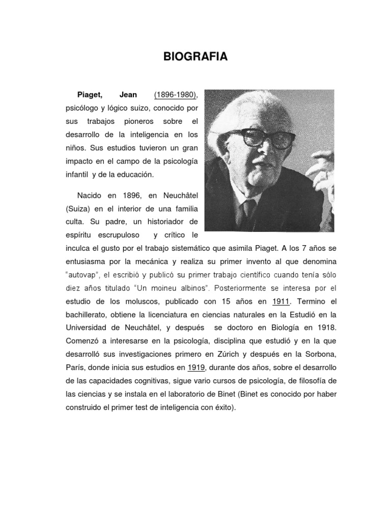 Biografía de Jean Piaget | PDF