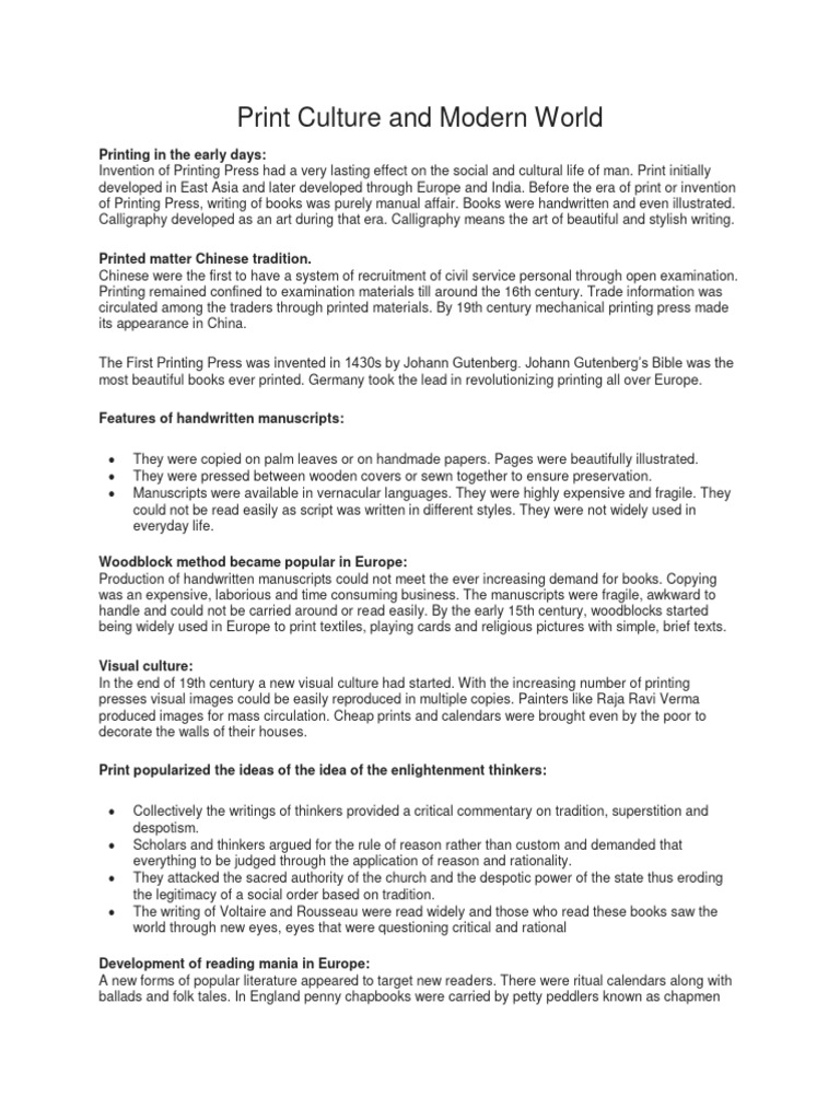 Print Culture And Modern World Dates