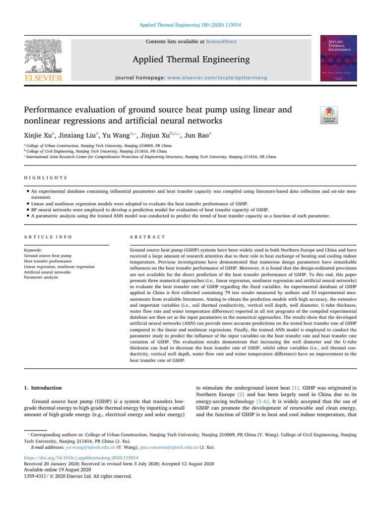 Performance Evaluation of Ground Source Heat Pump Using Linear and ...