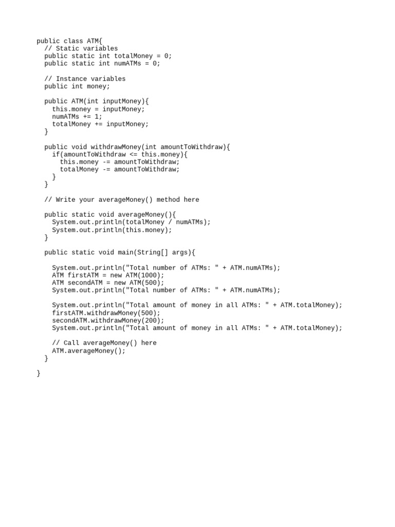 Java ATM Class Implementation | PDF | Teaching Methods & Materials ...