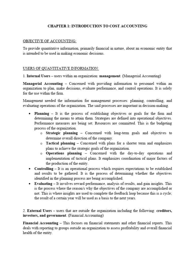 Chapter 1 Introduction To Cost Accounting Pdf Cost Of Goods Sold
