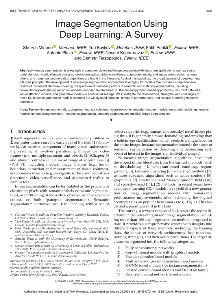 Image Segmentation Using Deep Learning A Survey | PDF | Image ...