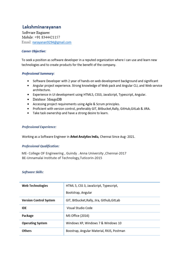 Software Engineer with Angular Expertise | PDF