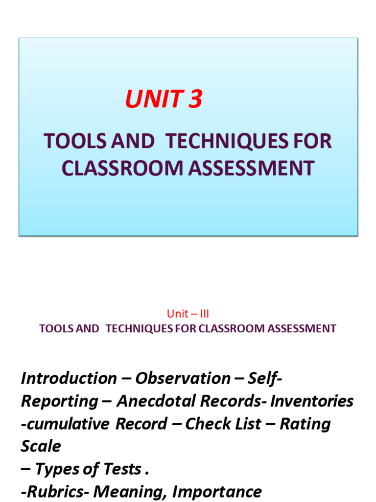 Classroom Assessment Tools & Techniques | PDF