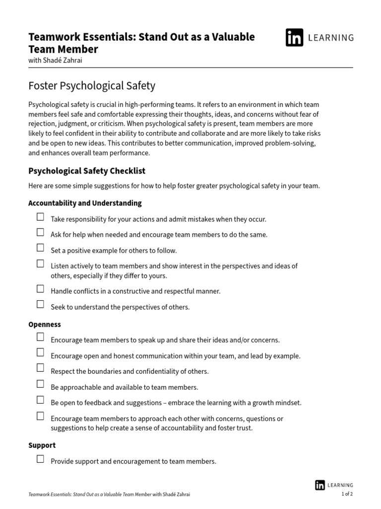 Psychological Safety PDF Communication Psychological Concepts