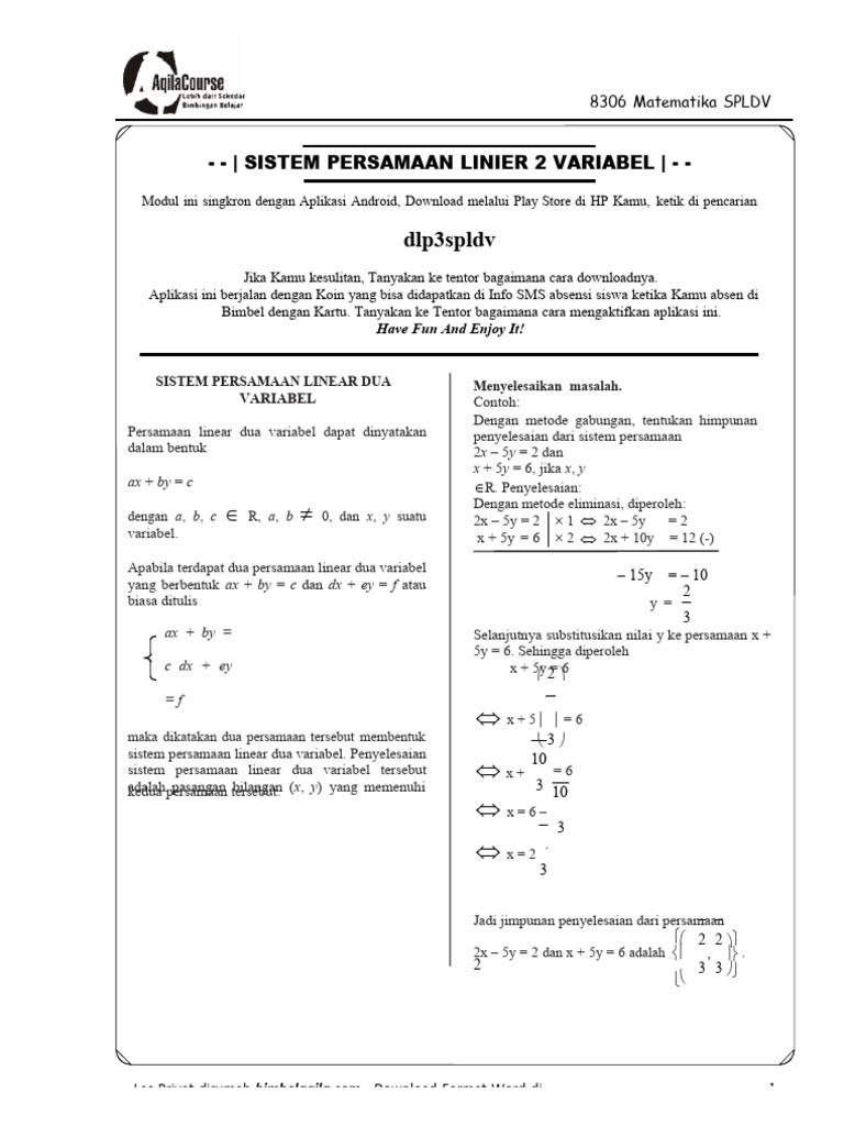 8306 Matematika Bab 3 SPLDV | PDF